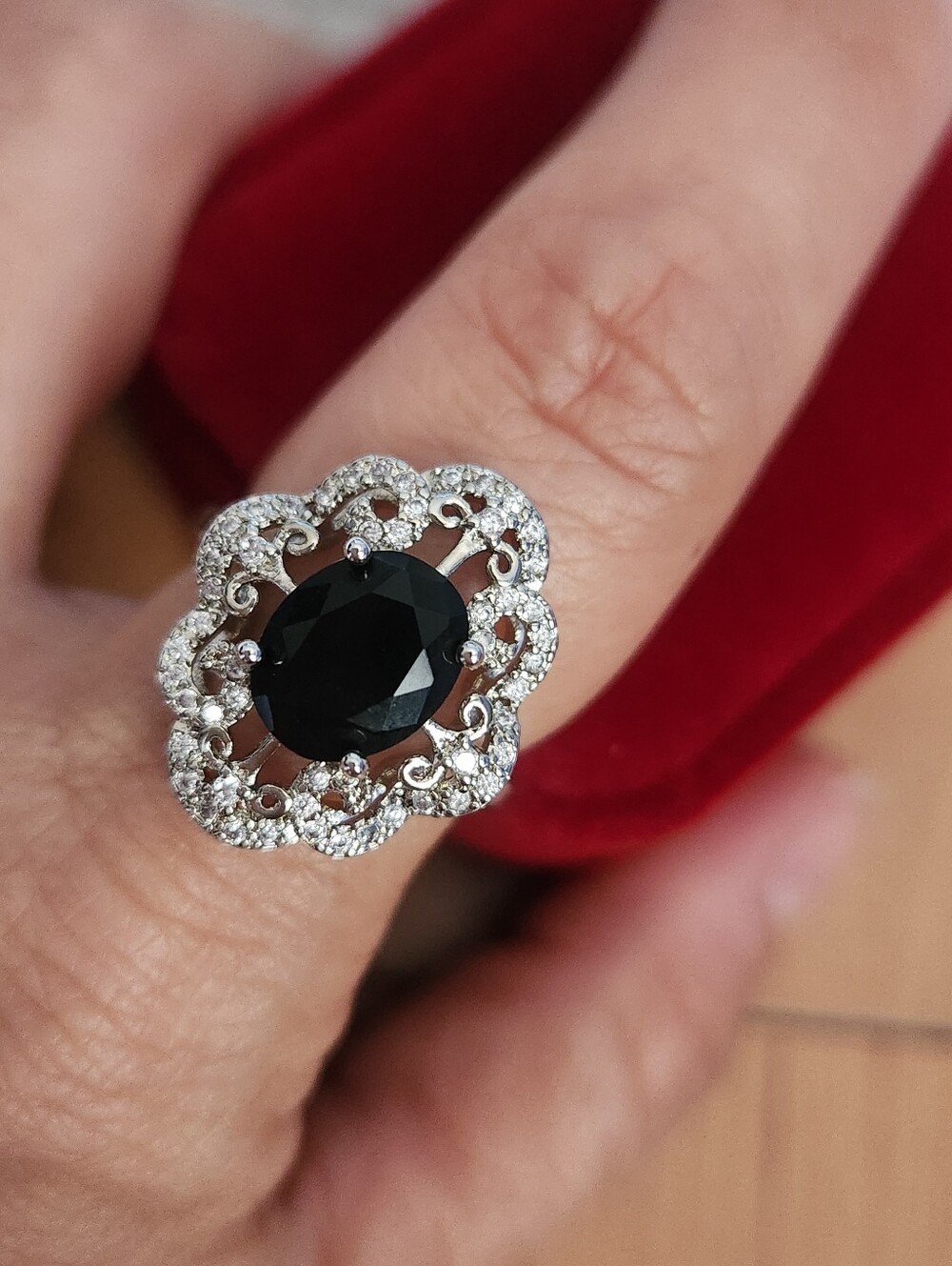 New 925 Silver Oval Cut Onyx Diamond Ring for Women - Picture 13 of 14